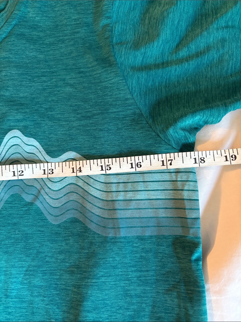 Patagonia Capilene Cool Teal Heather Crew Tee with Light Blue Wave Graphic - Picture 4 of 5